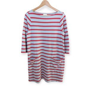 The Nines by Hatch Striped Dress 3/4 Sleeve Light Blue Red Small